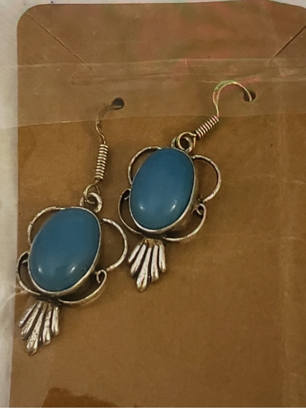 Beginning Boutique Teal Blue Oval Cabochon Dangle Earrings